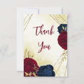 ネイビー赤離れ花結婚金ゴールド サンキューカード (正面)