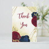 ネイビー赤離れ花結婚金ゴールド サンキューカード (スタンド正面)