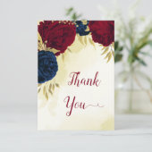 ネイビー赤離れ花結婚金ゴールド サンキューカード (スタンド正面)