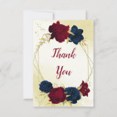 ネイビー赤離れ花結婚金ゴールド サンキューカード (正面)