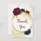 ネイビー赤離れ花結婚金ゴールド サンキューカード (正面)