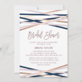 ネイビー赤面とバラ金ゴールドストリーマーブライダルシャワー 招待状 (正面)