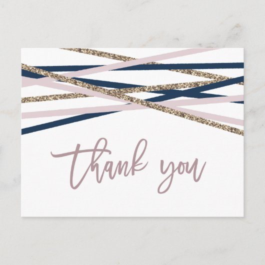 ネイビー赤面と金ゴールドストリーマーありがとう ポストカード (正面)