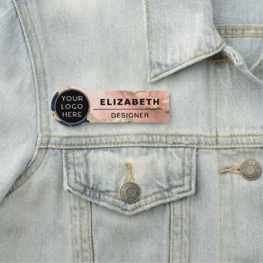 ネイビー赤面アゲート会社のロゴ従業員 名札 (インサイチュ)