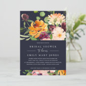 ネイビー赤面イエローオレンジフローラブライダルシャワー 招待状 (スタンド正面)