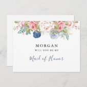 ネイビー赤面ピンクフローラは私の花嫁になる ポストカード (正面/裏面)