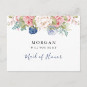 ネイビー赤面ピンクフローラは私の花嫁になる ポストカード (正面)