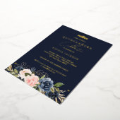 ネイビー赤面ピンクフローラバタフライキンセアニェラ 箔招待状 (回転した状態)