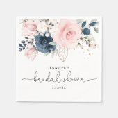 ネイビー赤面ピンクフローラブライダルシャワー スタンダードカクテルナプキン (正面)