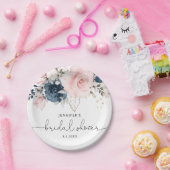 ネイビー赤面ピンクフローラブライダルシャワー ペーパープレート (パーティー)