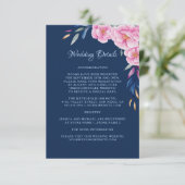 ネイビー赤面ピンクフローラモノグラム結婚ズ詳細 エンクロージャーカード (スタンド正面)