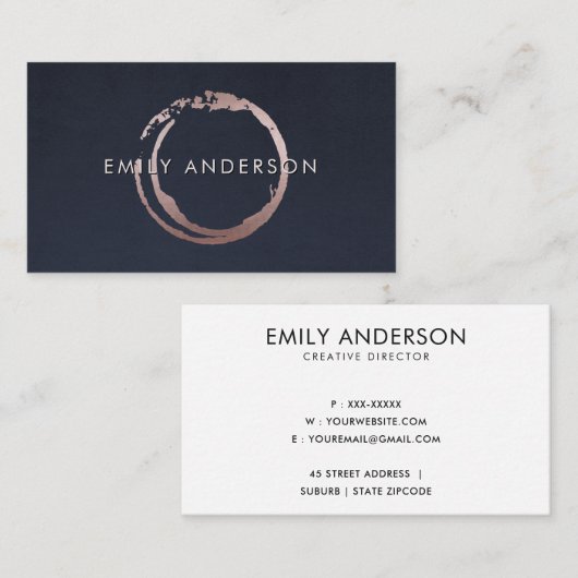 ネイビー赤面ピンクブラシストロークサークルマークロゴ 名刺 (正面/裏面)