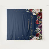 ネイビー赤面ピンクブルゴーニュフローラ タペストリー (正面(横))