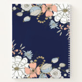 ネイビー赤面ピンクブルーフローラモノグラムパーソナライズされた ノートブック (裏面)