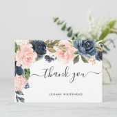 ネイビー赤面ピンクベビーシャワーフローラ サンキューカード (スタンド正面)
