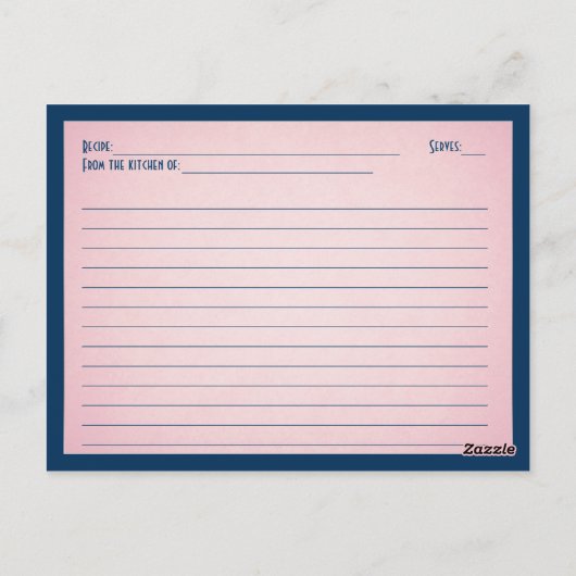 ネイビー赤面ピンクヴィンテージレシピカード ポストカード (裏面)