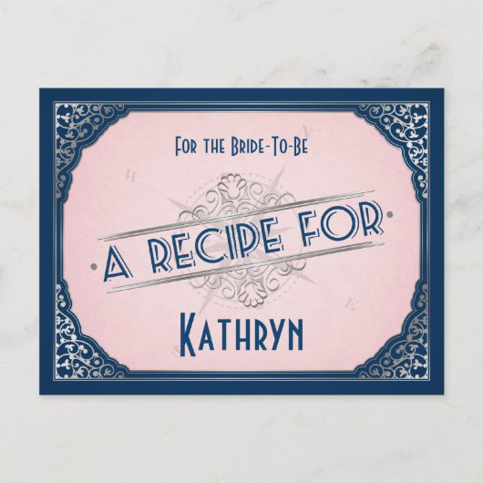 ネイビー赤面ピンクヴィンテージレシピカード ポストカード (正面)