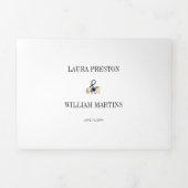 ネイビー赤面ピンク結婚フローラの写真RSVP QRコード 三つ折り招待状 (カバー)