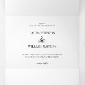 ネイビー赤面ピンク結婚フローラの写真RSVP QRコード 三つ折り招待状 (内部中)