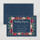 ネイビー赤面ピンク金ゴールドバーガンディーウェディングRSVPカード 出欠カード (正面/裏面)