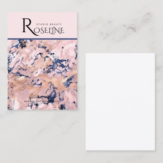 ネイビー赤面ピンク金ゴールド大理石のジュエリー表示 名刺 (正面/裏面)