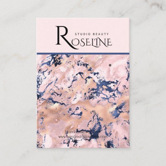 ネイビー赤面ピンク金ゴールド大理石のジュエリー表示 名刺 (正面)