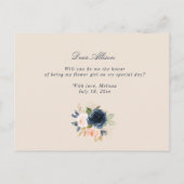 ネイビー赤面フローラは私のフラワーガールカードになる インビテーションポストカード (裏面)