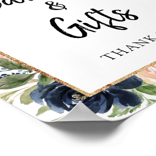 ネイビー赤面フローラアーチフレームカードとギフトサイン ポスター (角)