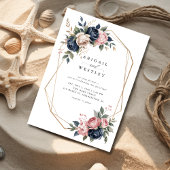 ネイビー赤面フローラエレガントジオメト結婚リスクリプト 招待状