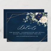 ネイビー赤面フローラグリーナリー結婚幾何学模様 エンクロージャーカード (正面/裏面)