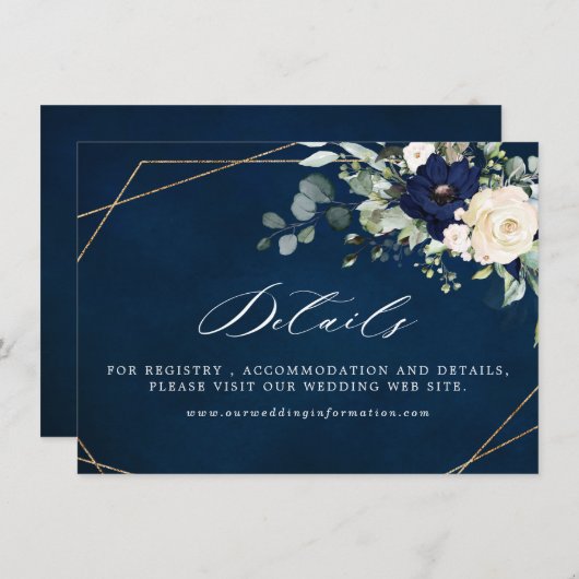 ネイビー赤面フローラグリーナリー結婚幾何学模様 エンクロージャーカード (正面/裏面)