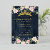 ネイビー赤面フローラゴールデンバタフライキンセアニェラ 箔招待状 (立ち正面)