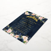 ネイビー赤面フローラゴールデンバタフライキンセアニェラ 箔招待状 (回転した状態)