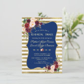 ネイビー赤面フローラストライプ金ゴールドリハーサルディナー 招待状 (スタンド正面)