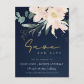 ネイビー赤面フローラバンチ水の色の保存日付 案内ポストカード (正面)