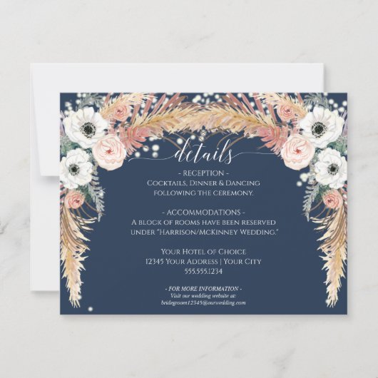 ネイビー赤面フローラパンパスグラストゥインクルライト 招待状 (正面)