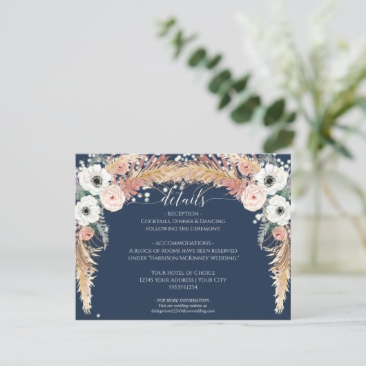 ネイビー赤面フローラパンパスグラストゥインクルライト 招待状 (スタンド正面)