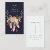 ネイビー赤面フローラフェザー結婚アントラーありがとう 名刺 (正面/裏面)