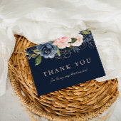 ネイビー赤面フローラブライドメイドサンキューカード インビテーションポストカード