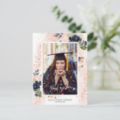 ネイビー赤面フローラ卒業写真ありがとう ポストカード (スタンド正面)