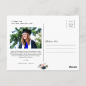 ネイビー赤面フローラ卒業写真ありがとう ポストカード (裏面)