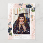 ネイビー赤面フローラ卒業写真ありがとう ポストカード (正面)