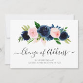 ネイビー赤面フローラ新しいホーム移動発表 招待状 (正面)