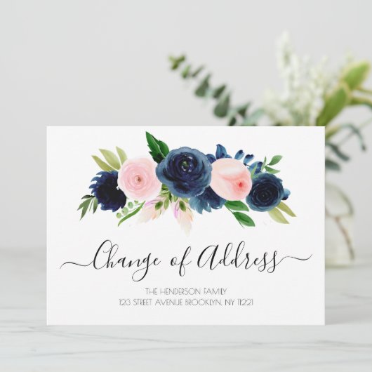 ネイビー赤面フローラ新しいホーム移動発表 招待状 (スタンド正面)