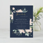 ネイビー赤面フローラ枠水彩ブライダルシャワー 招待状 (スタンド正面)