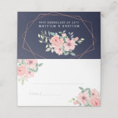 ネイビー赤面フローラ水の色ジオメトリック結婚ス プレイスカード (外部開封)