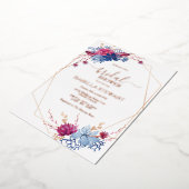 ネイビー赤面フローラ水彩ブライダルシャワー 箔招待状 (回転した状態)