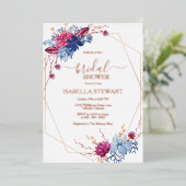 ネイビー赤面フローラ水彩ブライダルシャワー 箔招待状 (立ち正面)