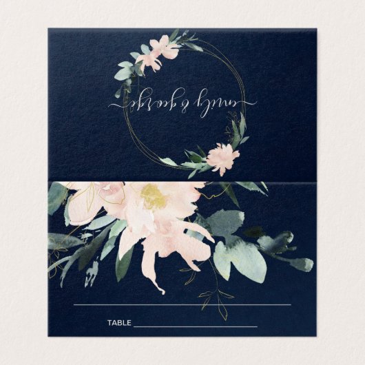 ネイビー赤面フローラ水彩色結婚座席表 (外部フラット)