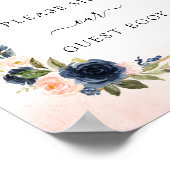 ネイビー赤面フローラ結婚ズゲストブックスクエアサイン ポスター (角)